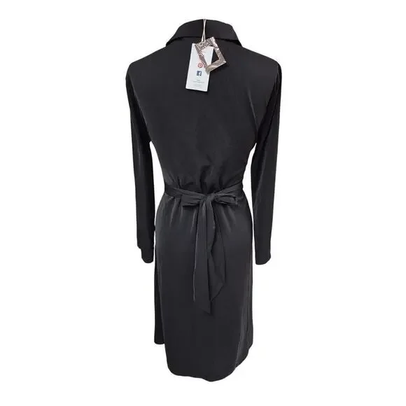 NWT Bebreez Chic 100% Polyester Shirt Dress Sash Tie Waist Black Sz L - Picture 4 of 7